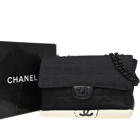CHANEL CC Logo New Travel Line Chain Shoulder Bag Canvas Leather Black - Picture 1 of 14